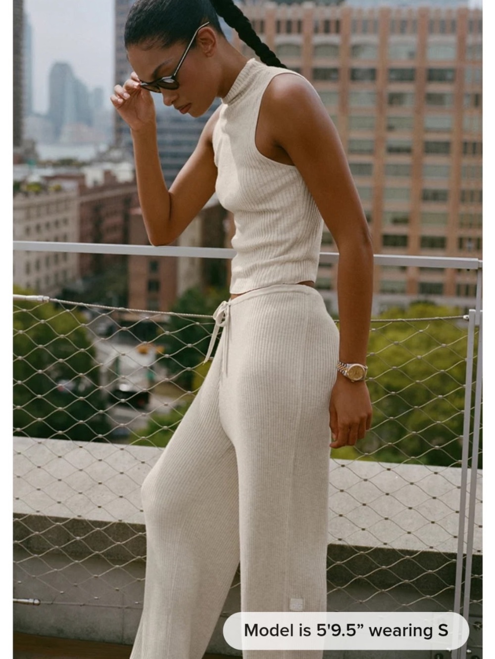 ALO Yoga Ribbed Wide-Leg Knit Pants — Cream